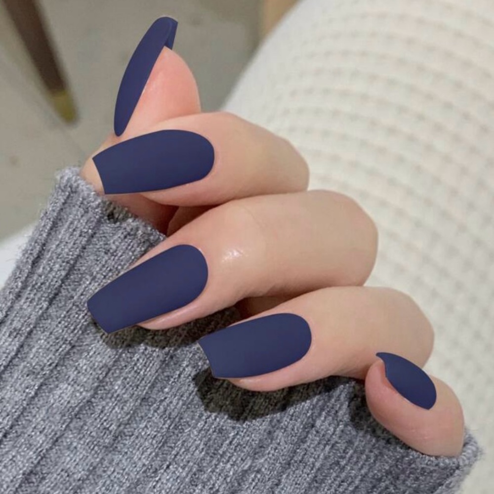 NWT Press On Nails Set Matte Navy Coffin/ballerina Nail -Jelly Glue & Nail File